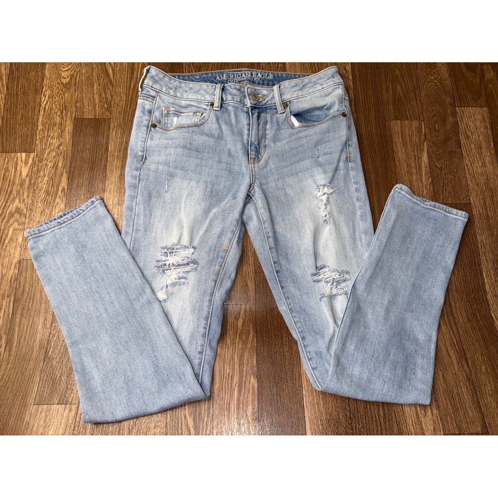 American Eagle Skinny Jeans Size 6 Light Wash Distressed Ripped Denim Mid Rise